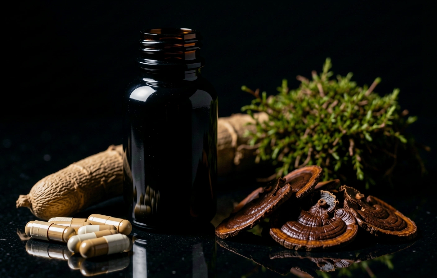 Botanical raw materials on obsidian